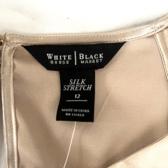 NEW WHBM Silk Stretch Cascading Ruffle Blouse Top, Champagne Shell, Size 12 - Picture 7 of 14